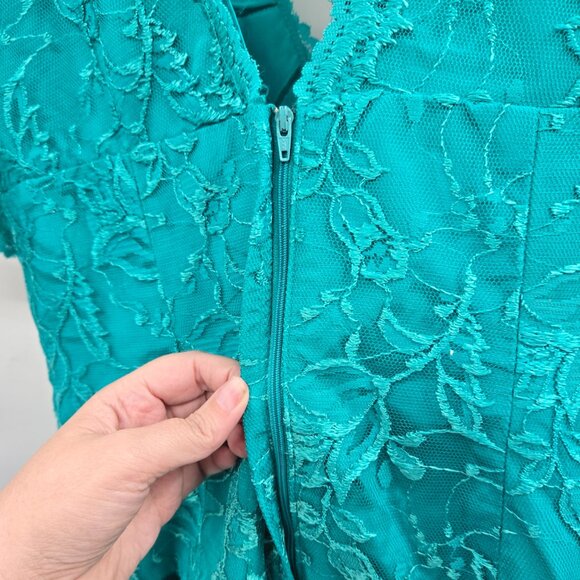 Vintage Carmella's Creation Teal Lace Taffeta 80s Formal Prom Dress Size 12 - Picture 10 of 16